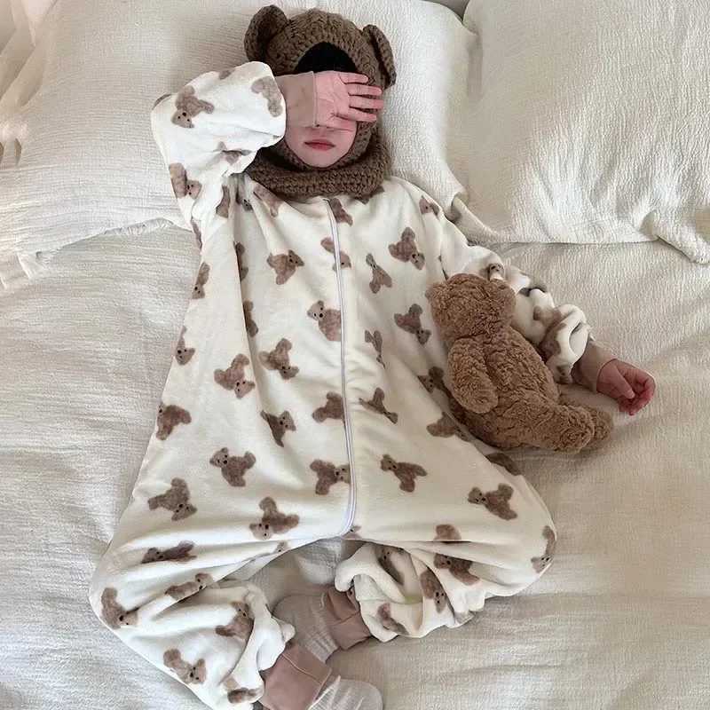 Pajamas Kids Winter Plush Pajamas Children Pandas Bear Sleepwear Keep Warm Kigurumi For Boys Girls Flannel Fleece Sleeping Clothes H241205