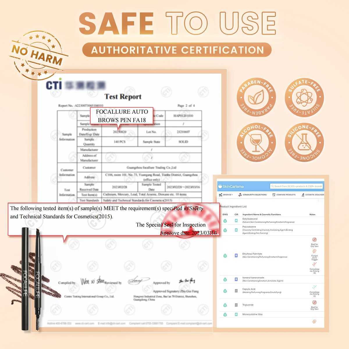 FOCALLURE 3-color eyeliner precise eyebrow eyeliner durable waterproof blond brown eyeliner cosmetics tool W241205