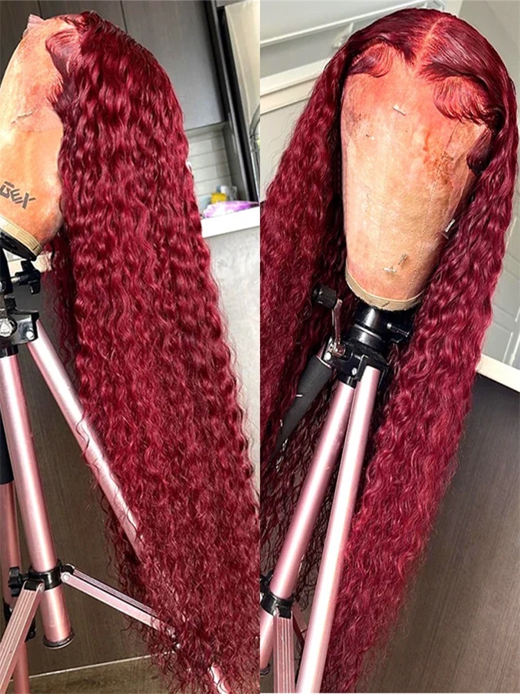 Deep 99J Bury 13X4 Frontal Wig 100% Human Hair 13X6 Curly 30 Inch HD Lace Front Wigs Brazilian Red Wine Water Wave