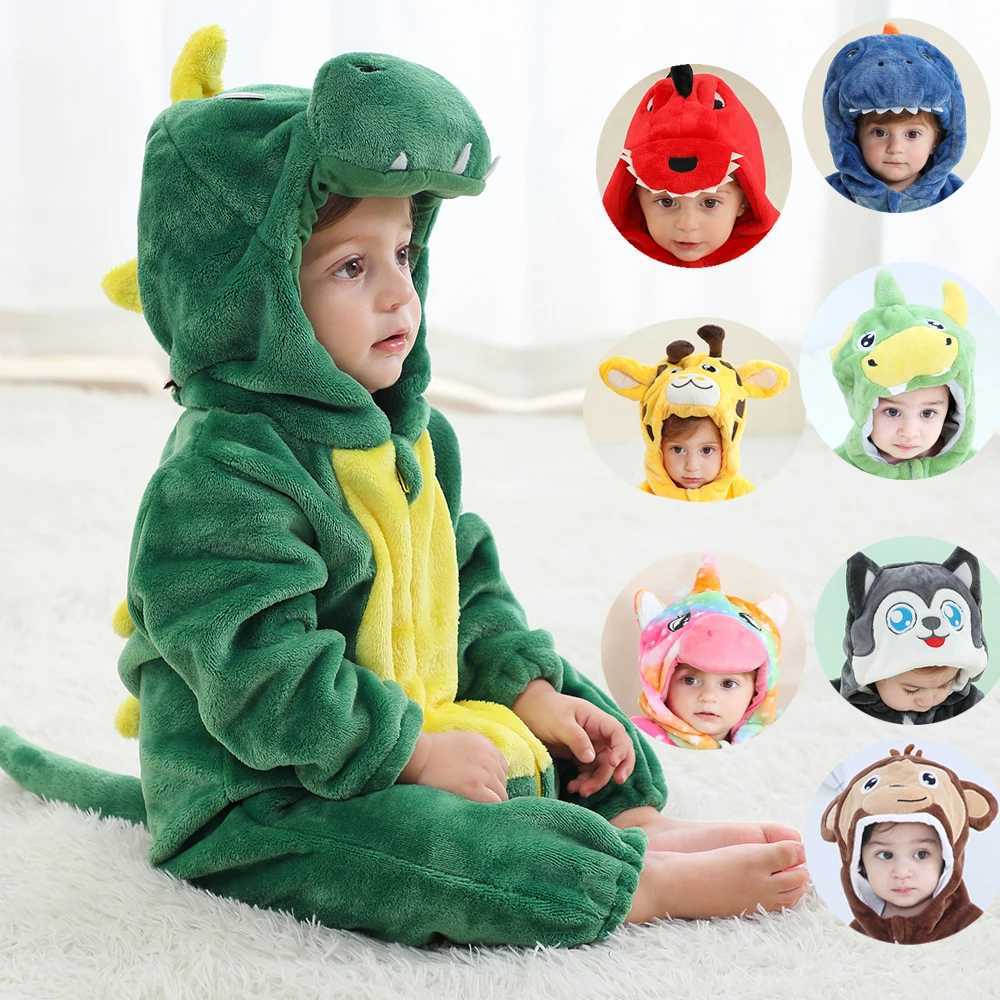 Pajamas Baby Rompers Winter Kigurumi Dinosaur Costume For Boys Toddler Animal Jumpsuit Infant Girls Clothes Kids Overalls Ropa Bebes H241205