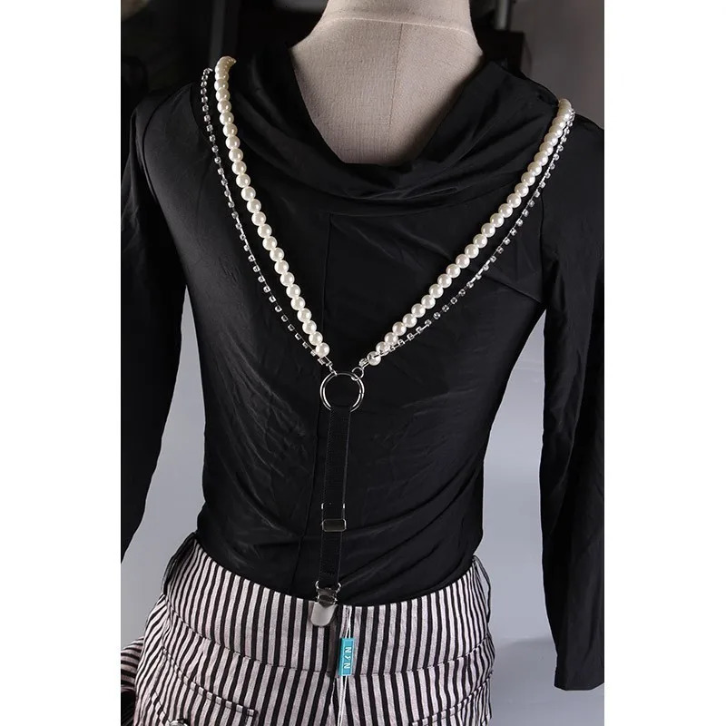 Slim Skinny Pearl Chain Decoration Strap Entrainment Female Elastic Women Suspenders For Outer Wear 241122