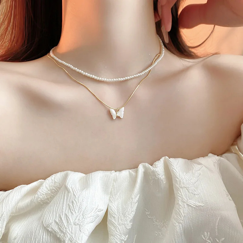 Fashionable pearl bow necklace French retro style birthday jewelry for wife 241205