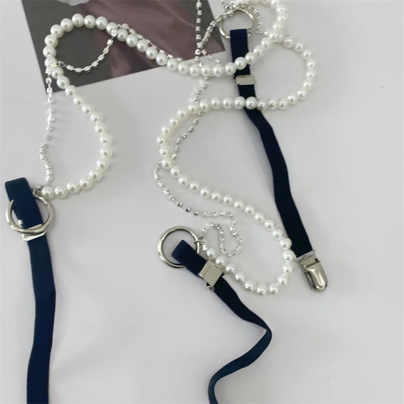 Pearl Chain Suspenders Belts for Women Strap Shirt Decoration DuckMouth Clip Outwear Jewelry Gift 241122