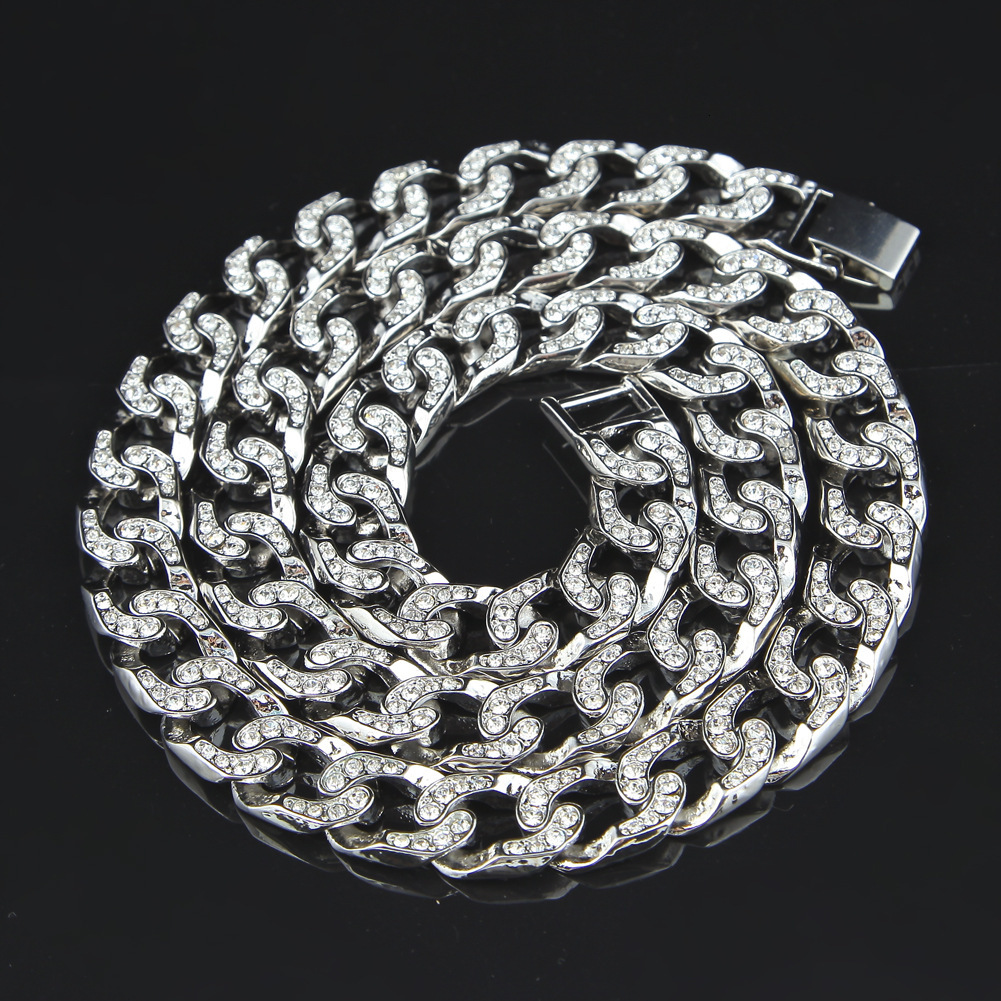 15mm 30inches Hiphop Full Prong Diamond Cuban Link Chain Long Necklace For Men New In Fashion Miami Grunge Neck Chains Heavy Industry Miami Street Rap
