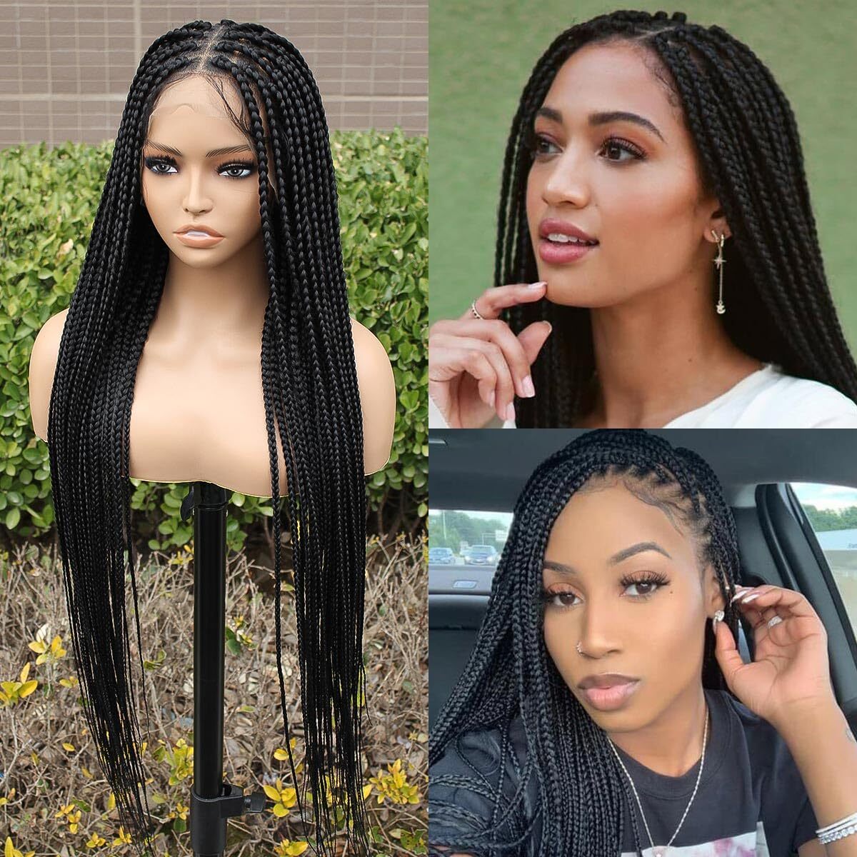 36 Inch Braided Synthetic Wigs For Black Women Knotless Braid Full Lace Micro Box Braids Wig Pre Plucked With Baby Hair