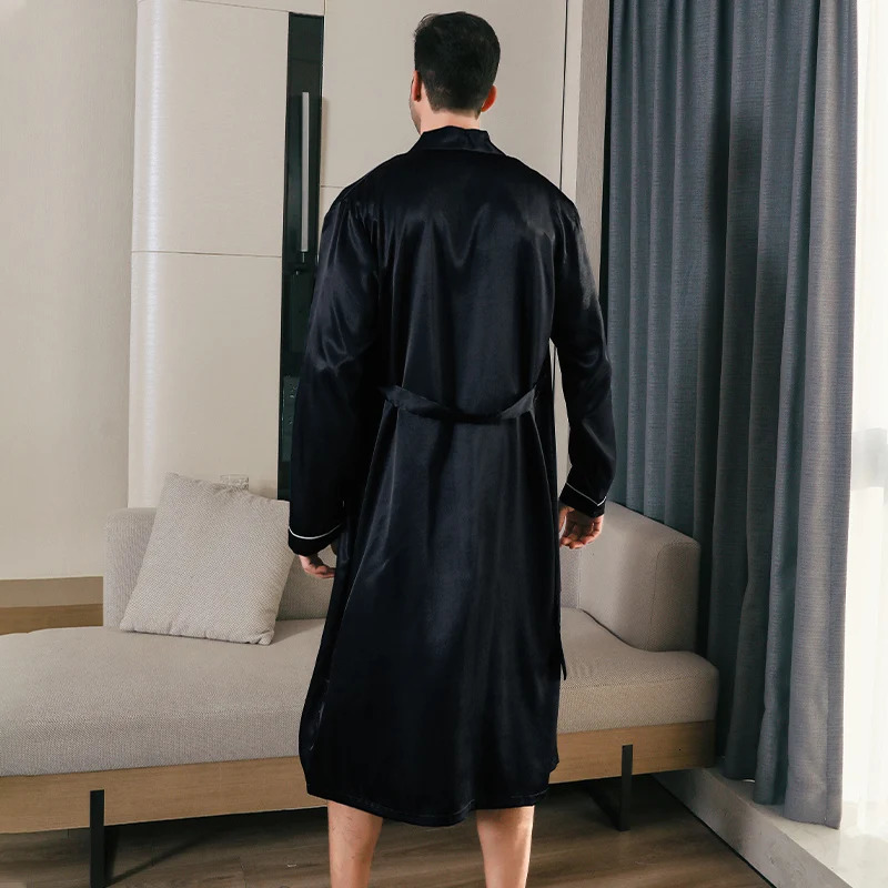 Pajama mens spring and autumn silk thin style oversized pajamas long sleeved bathrobes ice silk bathrobes home clothing summer 241204