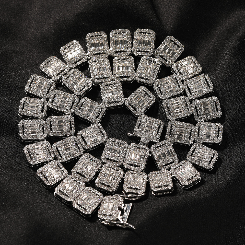 13mm Hip Hop Baguette Tennis Chain Full Crystal Necklace Choker Diamond Nine Palace Chain Wolf Tide Fashion Collar Iced Out Diamond Bijoux Mens Neckla