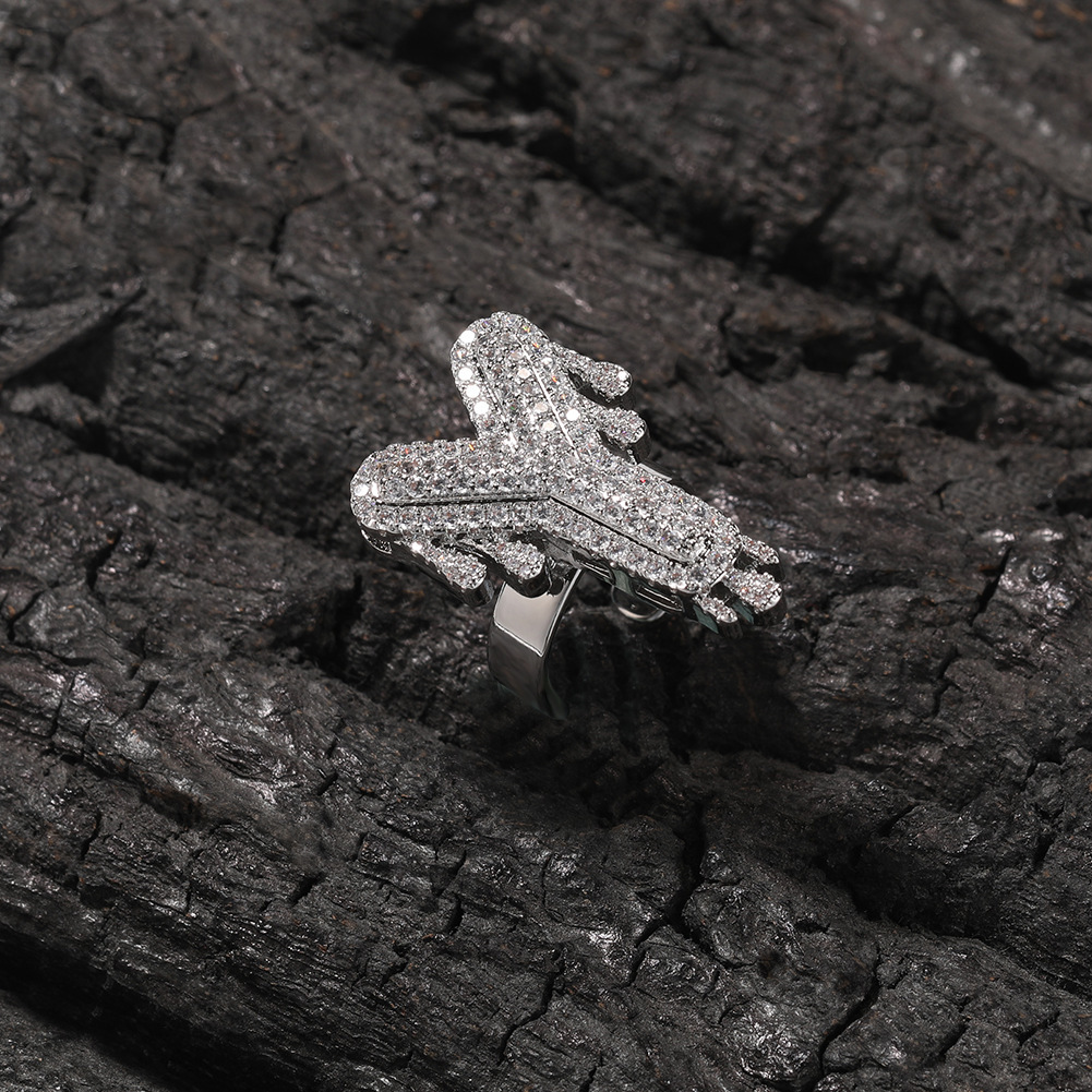 New Fashion Hip Hop Water Drop Custom Letter Open Ring Diy Initial Personalized Cuff Adjustable Full Cubic Zirconia Finger Rings Mens And Womens Handi