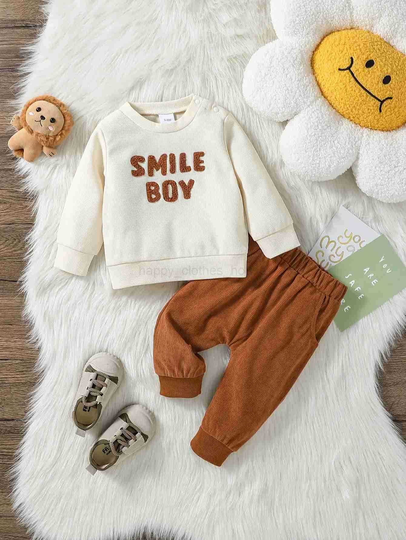 Baby Boys England Sle Autumn/Winter Long Sleeve Print Letter Sweatshirt +Pant With Pocket For Outdoor SetXJ241205