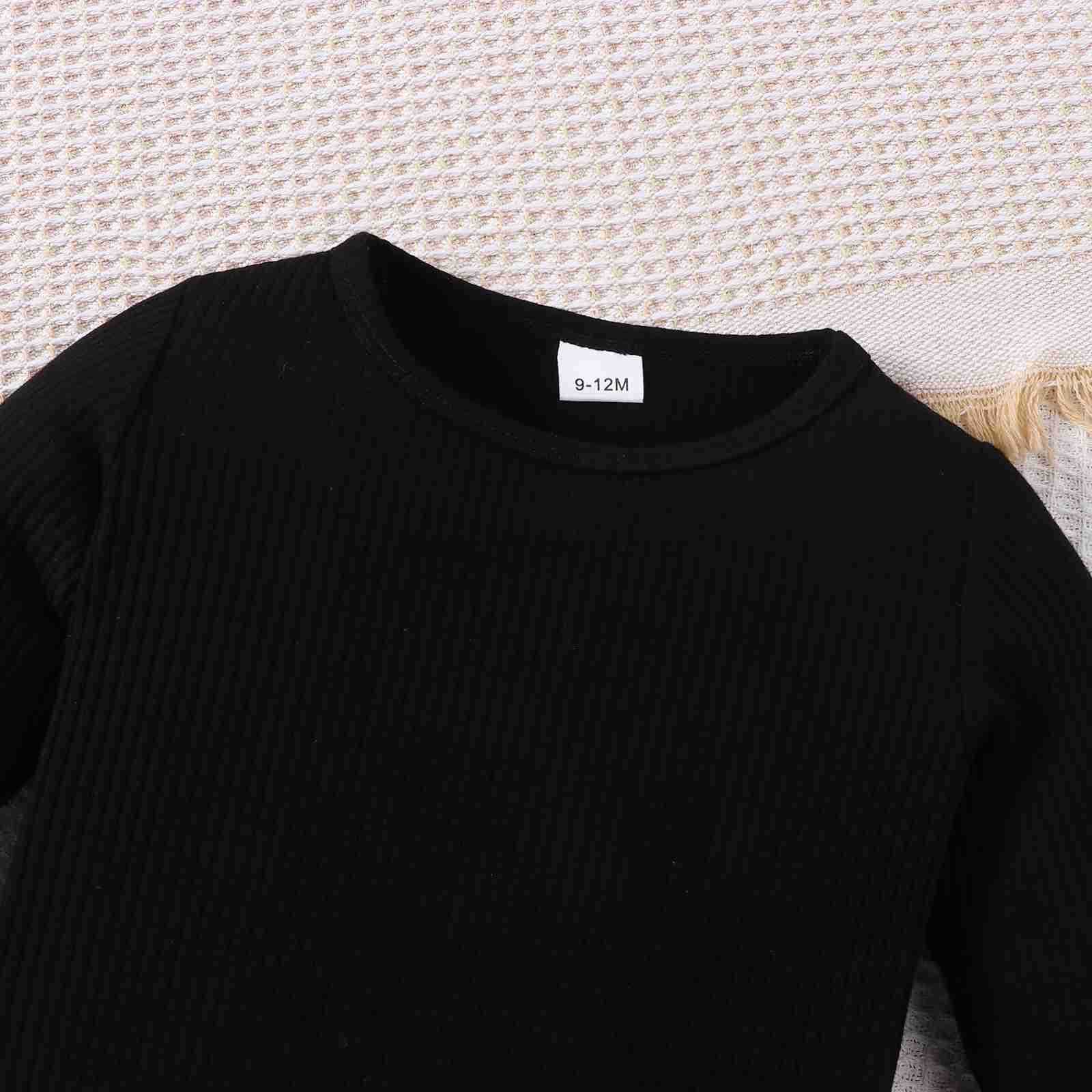 2Pcs Set 2023 Fashion Baby Girls Pure Black Long Sleeve T-shirt Casual Overalls Pants Infant Newborn Spring Autumn OutfitXJ241205