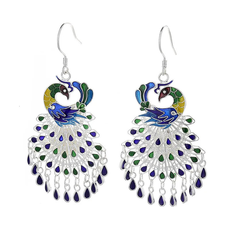 VOJEFEN sterling silver 925 colored glass peacock tassel hook earrings with luxurious and elegant womens long earrings 241205