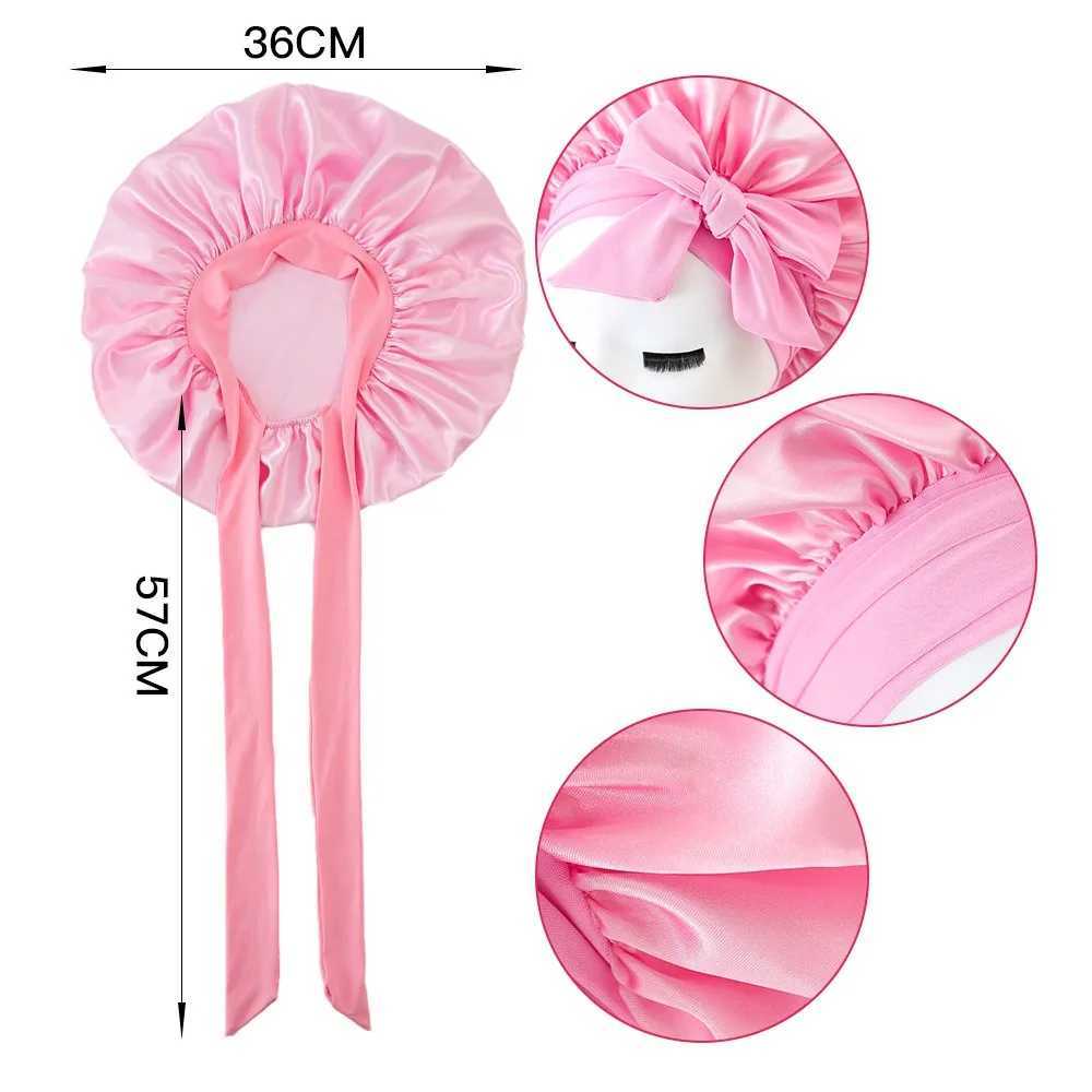 New 1pcs Silk Bonnet for Sleeping Round Haircare Women Shower C Head Shower Hat Hair Accories Bathroom Products Hair BonnetXJ241205