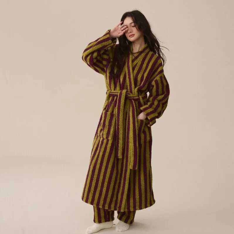 Thick flannel long pants pajama set autumn and winter new couple coral velvet womens mens bathroom pants W241204