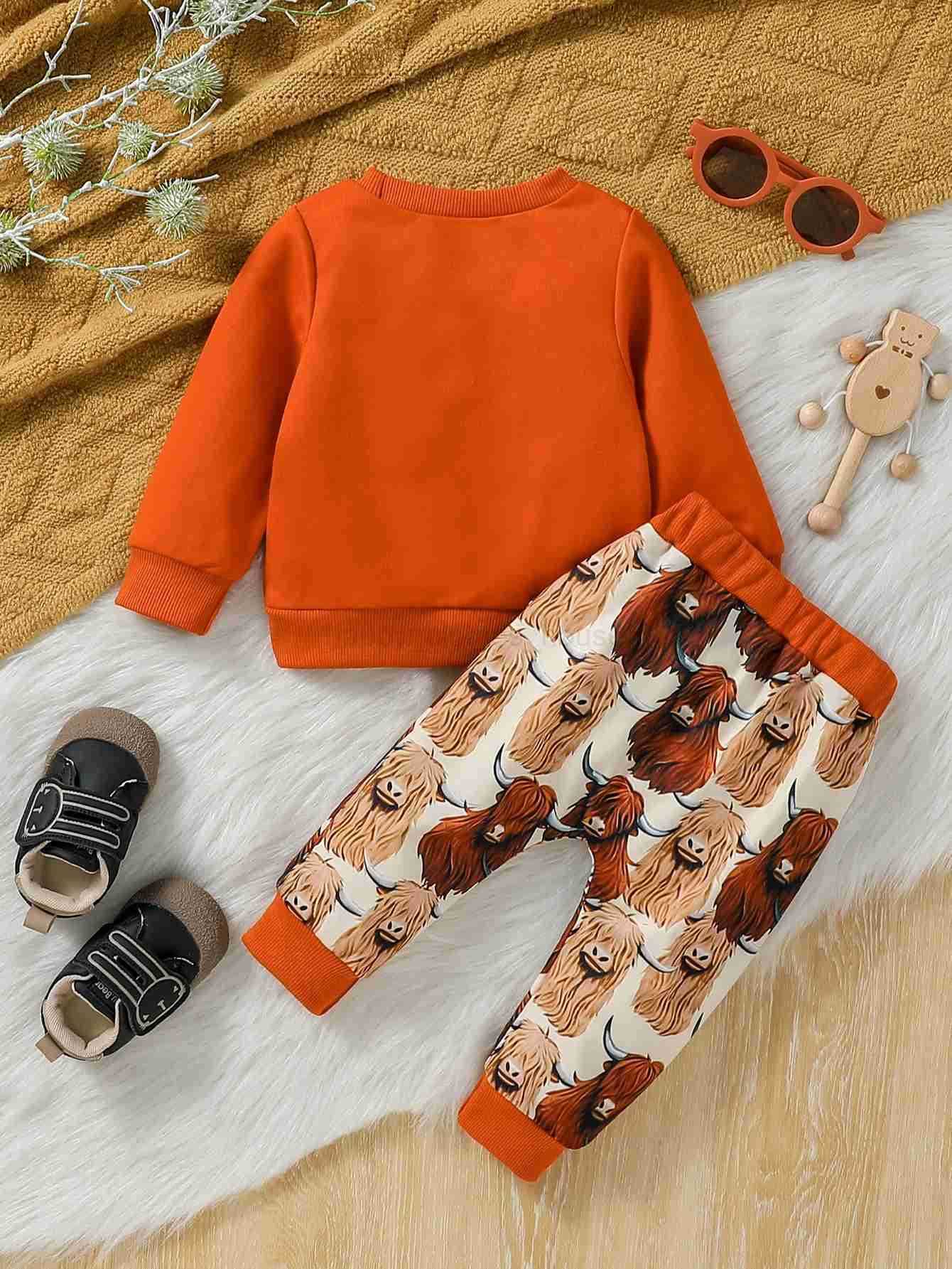 Baby boy autumn english letters printing long-sleeved Sweatshirt Top trousers With modern slish Clothing SetXJ241205
