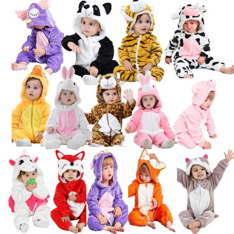 Pajamas 0 to 1 2 3 4 Years Kids Kigurumi Rompers Winter Hooded Cartoon Jumpsuit Baby Clothes Children Animal Cosplay Costumes Jumpsuits H241205