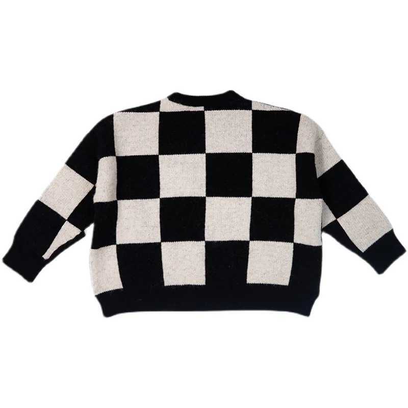Baby Girls Autumn New Childrens Checkerboard Sweater 2024 Spring Baby Kids Casual Versatile Knitwear Top Plaid Pullover Top W241205