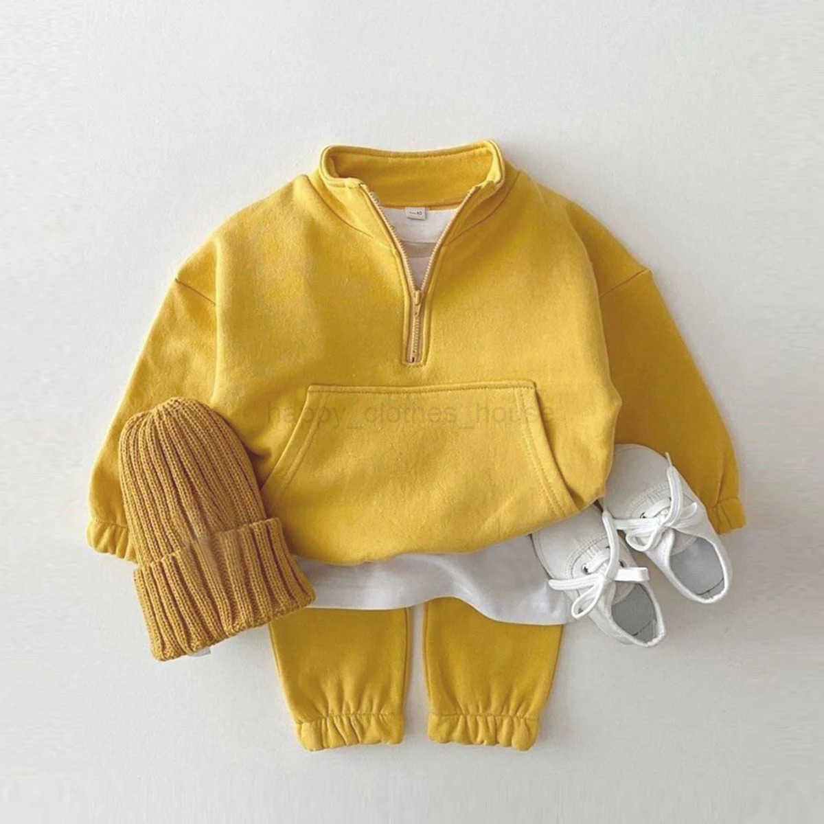 New Spring Autumn Newborn Boys Girls Fashion Clothing Children Sportswear Half open sweater Pocket Pants Two-piece SetXJ241205