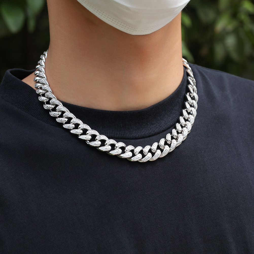 15mm new in 15mm full iced out cubic zirconia cuban necklace bracelet fine quality hip hop curb chain choker necklaces chain in copper material