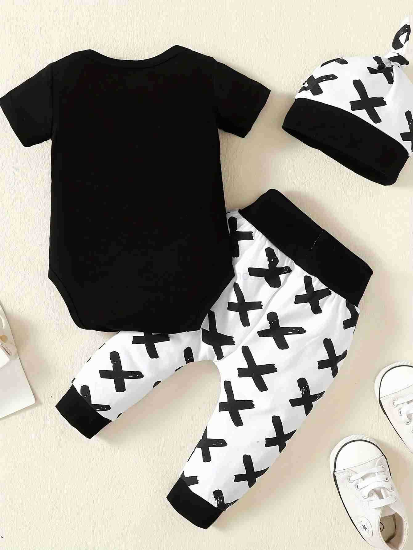 Summer Baby Boys Clothing Set Short Sleeve Letter Print Jumpsuit + Pant + Hat 3pcs Outfit Clothing SetXJ241205