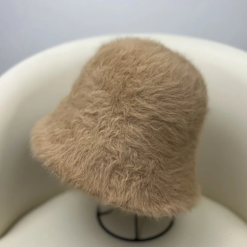 Winter Womens Fashion Solid Color Rabbit Fur Hat Bucket Hat Fishermans Hat Retro Knitted Wool Bottom Bucket Hat 241205