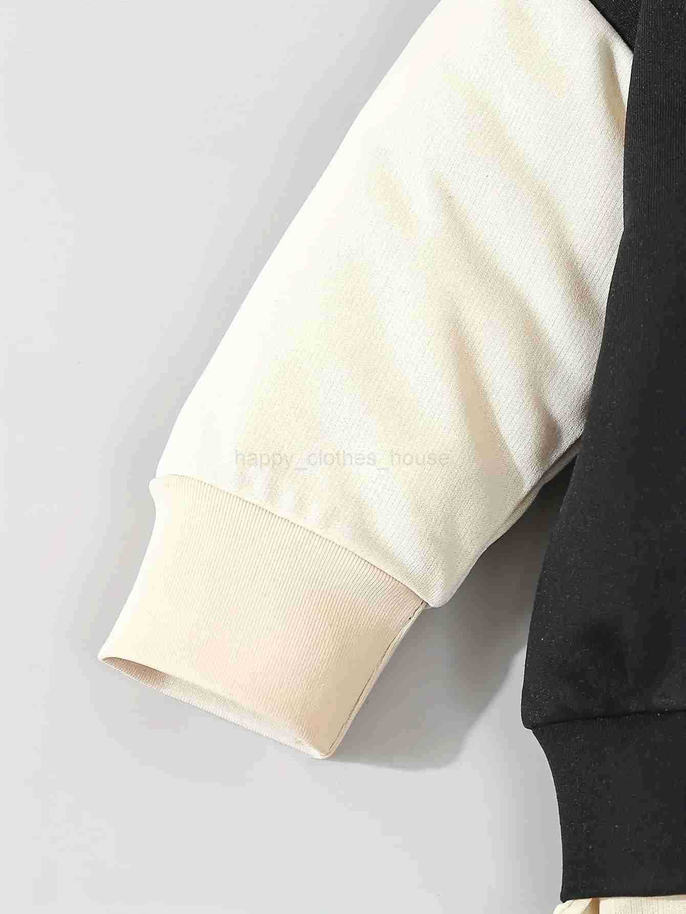 2 Sets Of American Retro Boy Autumn And Winter Color Patchwork Fake Two Crewshirts + Casual Relaxed Sweatpants SuitXJ241205