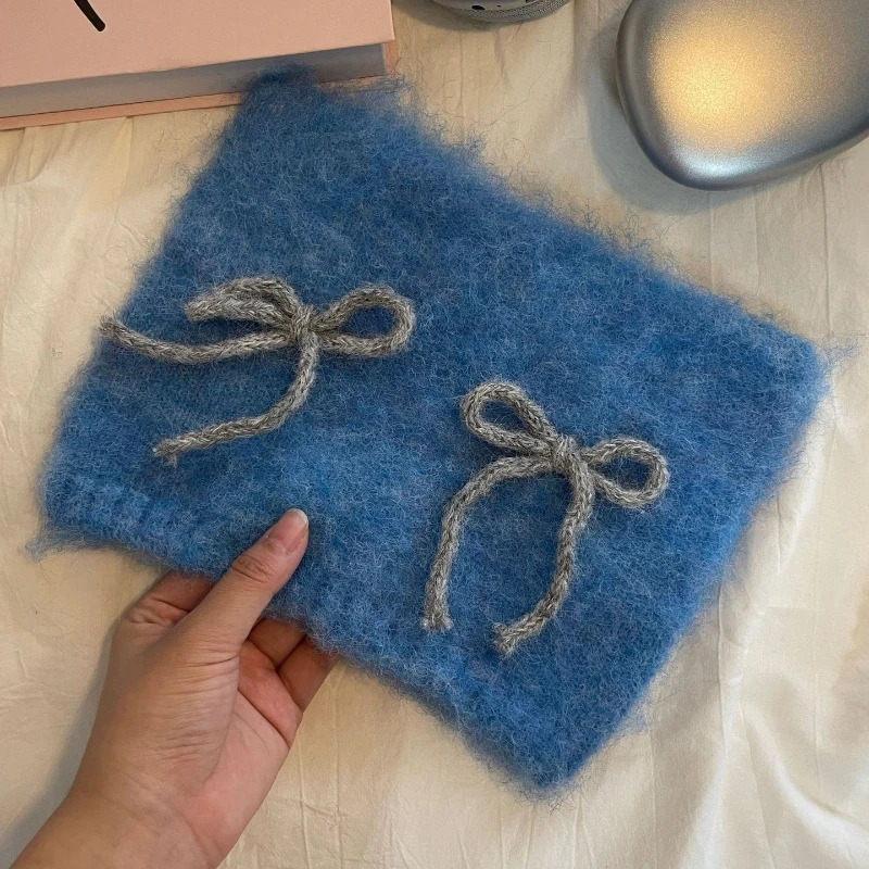 Mohair Double Bow Cute Knitted Hat for Womens Autumn and Winter Handmade Warm Ear Protection Cat Ear Skull Bean Hat from South Korea 241205