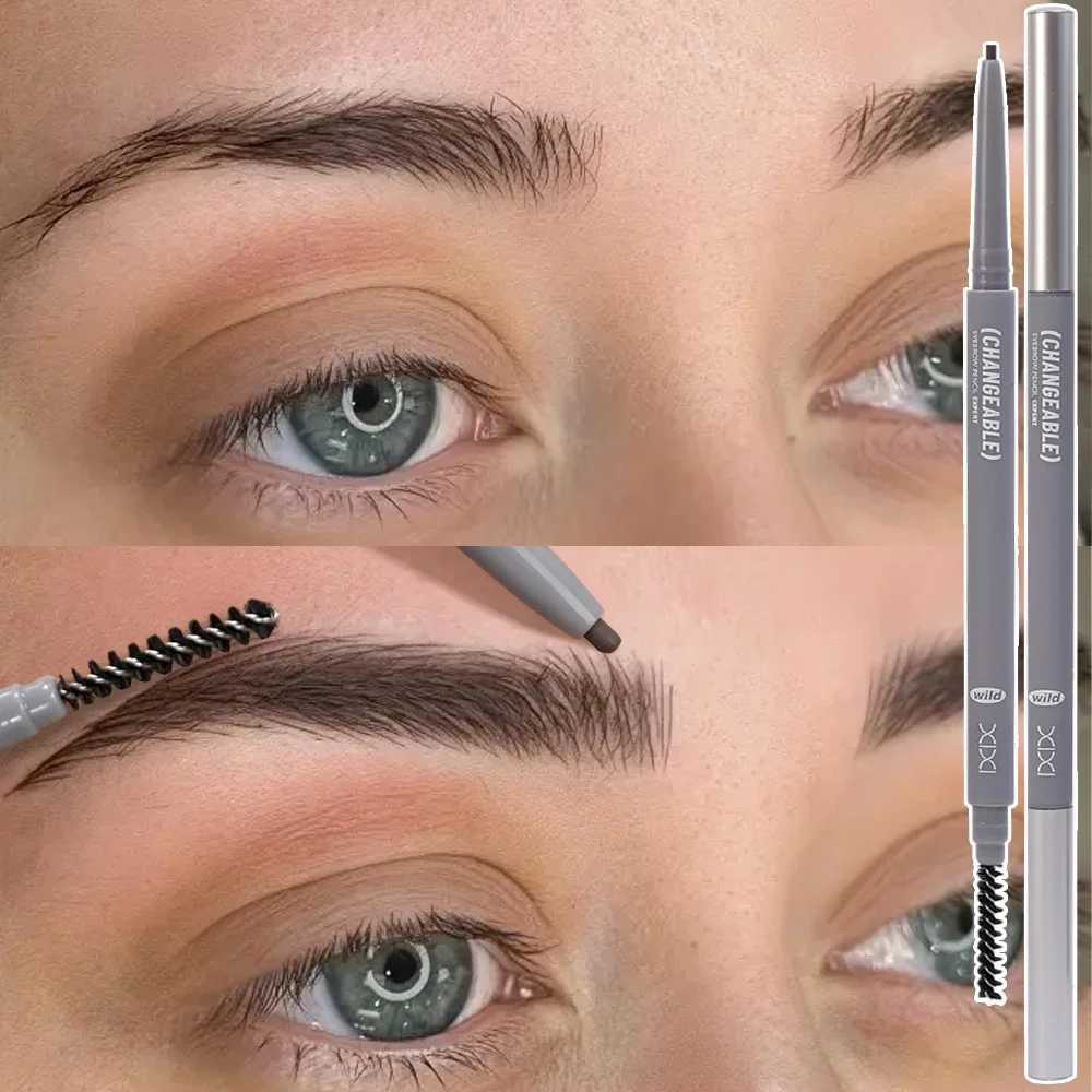 Waterproof eyebrow pencil with brush long-lasting without blooming black gray eyebrow tattoo pen makeup eyebrow coloring cosmetics W241205