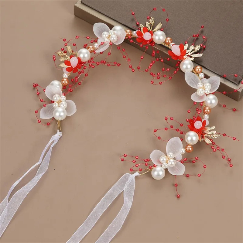 Spring Bohemian Girls Bridal Pearl Hair Headdress Flower Wreath Bride Garland Head Hoop Headbands Jewelry Children Gifts 241122