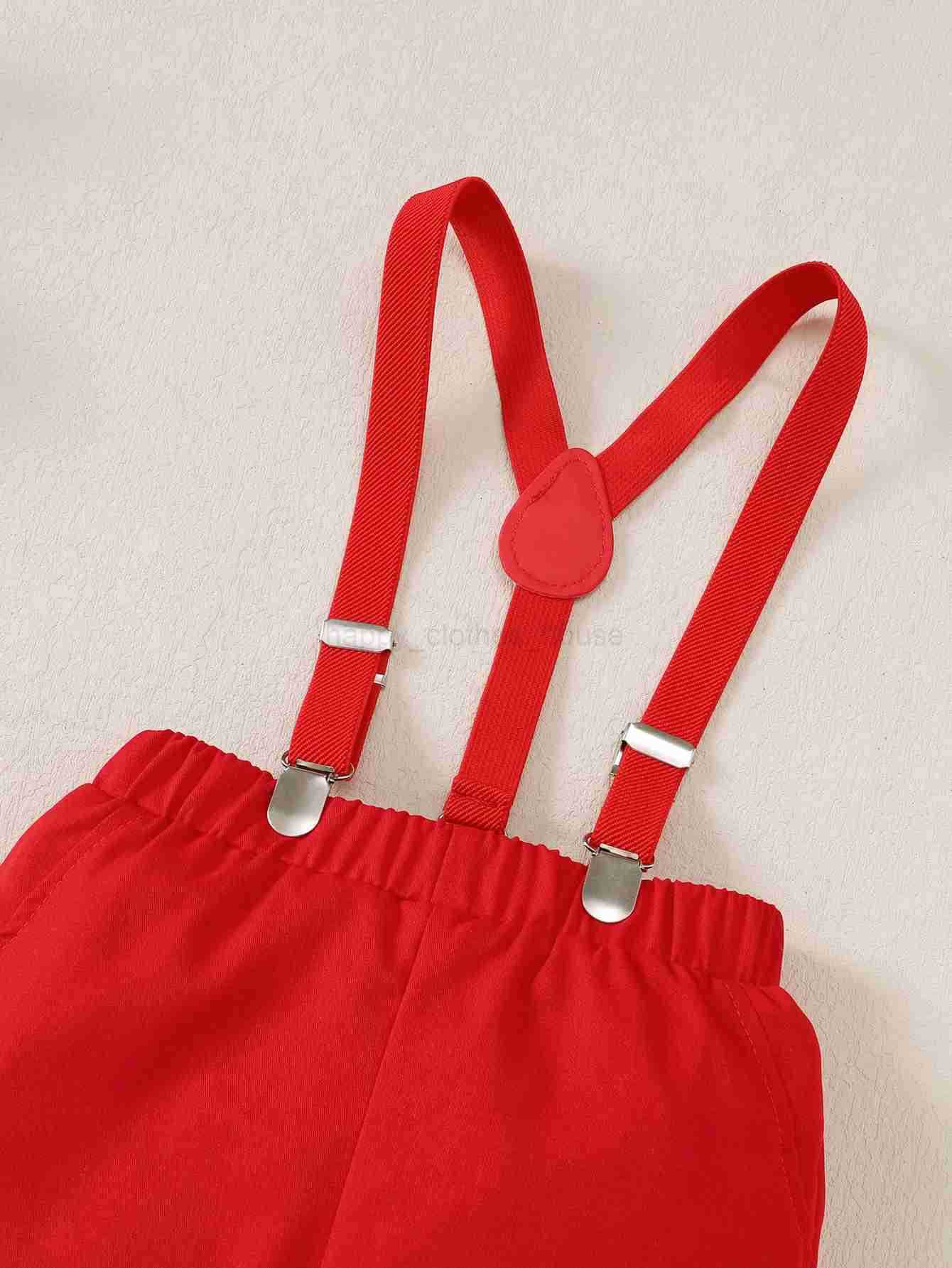 Baby Boy Gentlemans Dress College Sle Two-piece Set Small Feather Print Long-sleeved shirt + Strap trousers Little GentlemaXJ241205