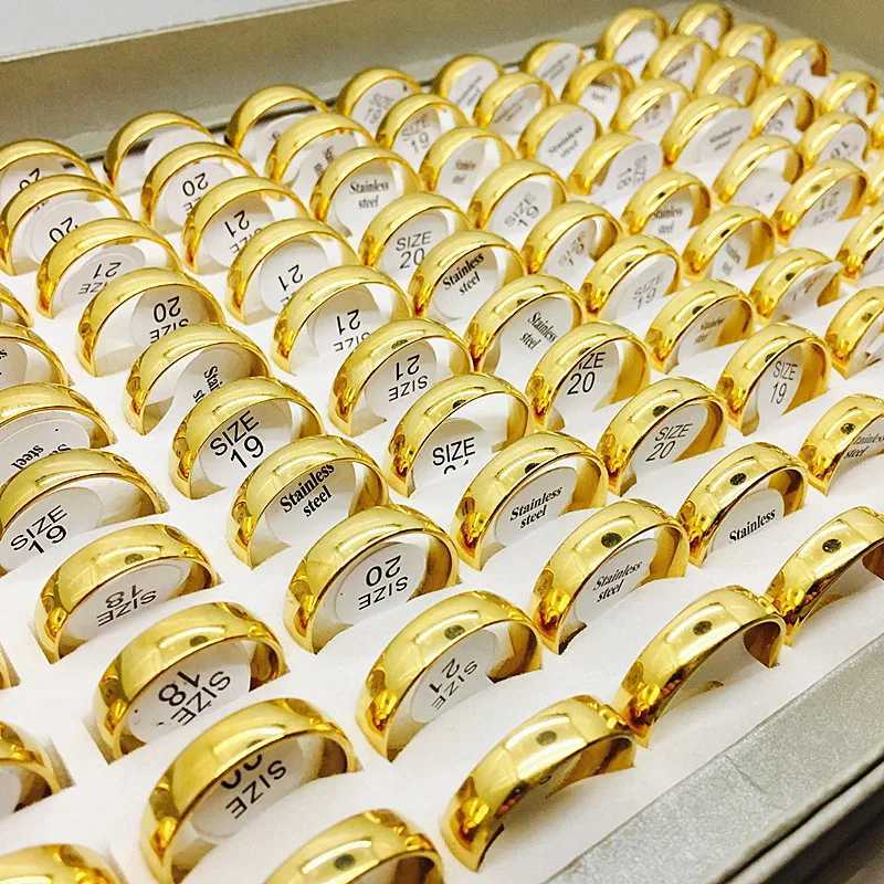 Wholesale bulk batch of 12 pieces/pack gold mens stainless steel jewelry engagement and wedding ring set W241205