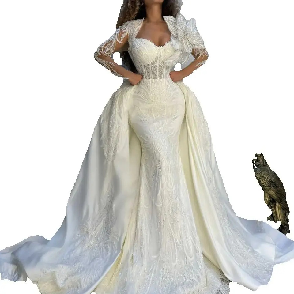 Modern Lace Sequined Mermaid Wedding Dresses Women Glitter Beading Floral Appliques Bride Dresses Customized Bridal Gown