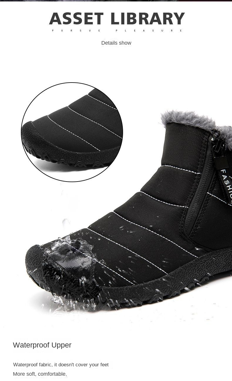 Cozy Men's Winter Snow Boots - Easy Zip, Non-Slip Ankle Protection For Outdoor Trekking Casual Solid Color Style
