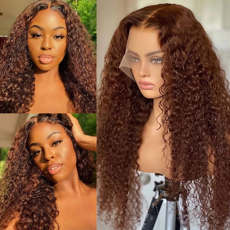 Brazilian Kinky Curly Glueless Hair Wig Preplucked Hairline Loose Deep Wave Hair 13x4 Lace Frontal Simulation Human Hair Wig 36 Inch Wet And Wavy Long