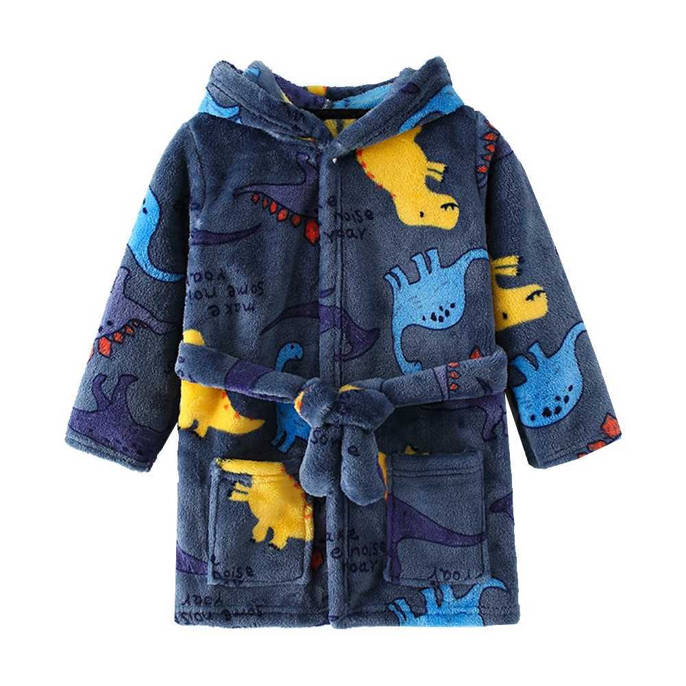 Pajamas New Autumn and Winter Childrens Bathrobe Plush Dinosaur Cartoon Flannel warm Pajamas Baby Nighty H241205