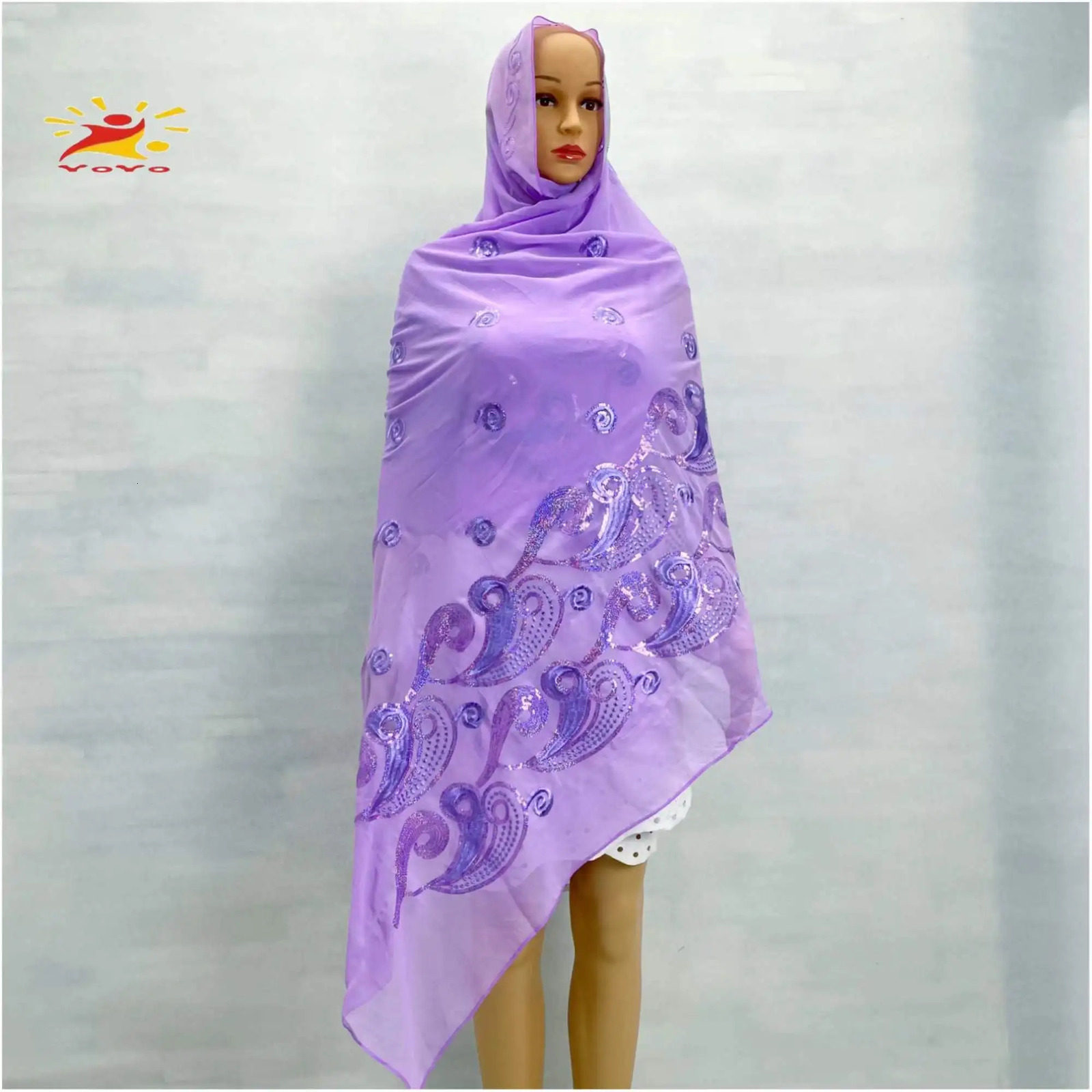 African fashion Muslim scarf headscarf womens medium-sized sequin embroidery chiffon Islamic headscarf Pashmina embroidery Ramadan Dubai 241216