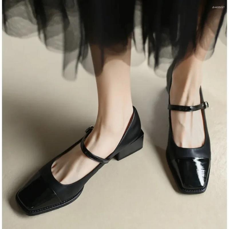 Dress Shoes Leather Women French Color Matching Pumps Female Mary Jane High Heels Small Heel Ladies For zhanyishengli