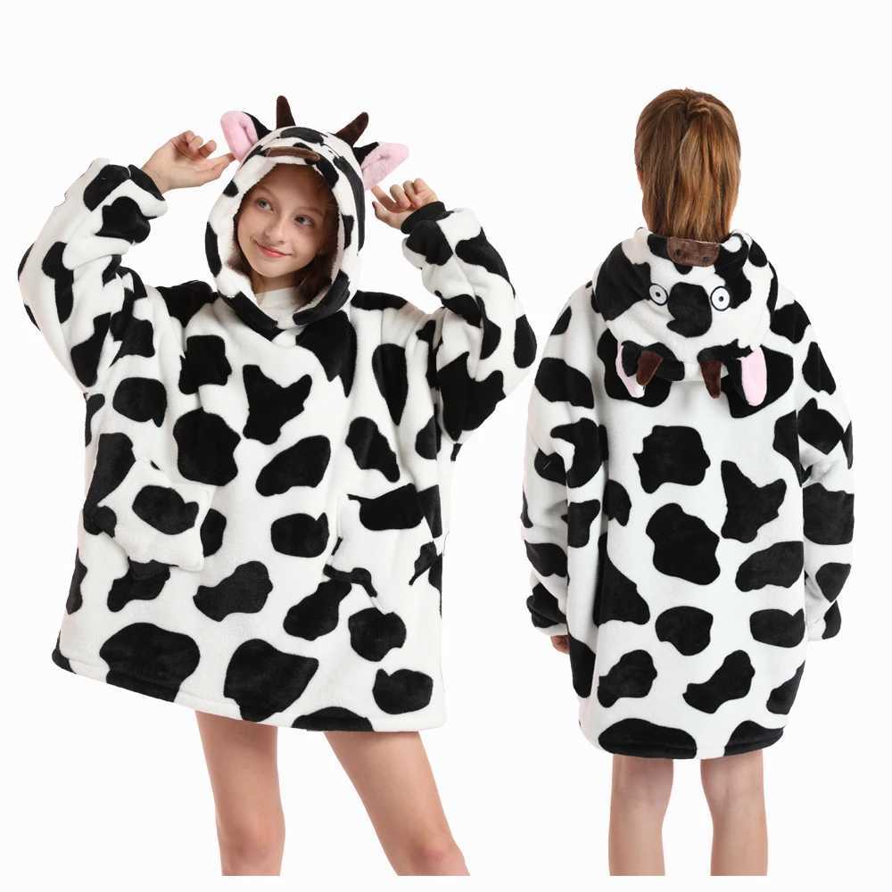 Pajamas Boys Animal Sweatshirt Autumn Winter Girls Casual Pullover Big Kids Hooded Oversized Tops Children Blanket Clothing 4-14 Years H241205
