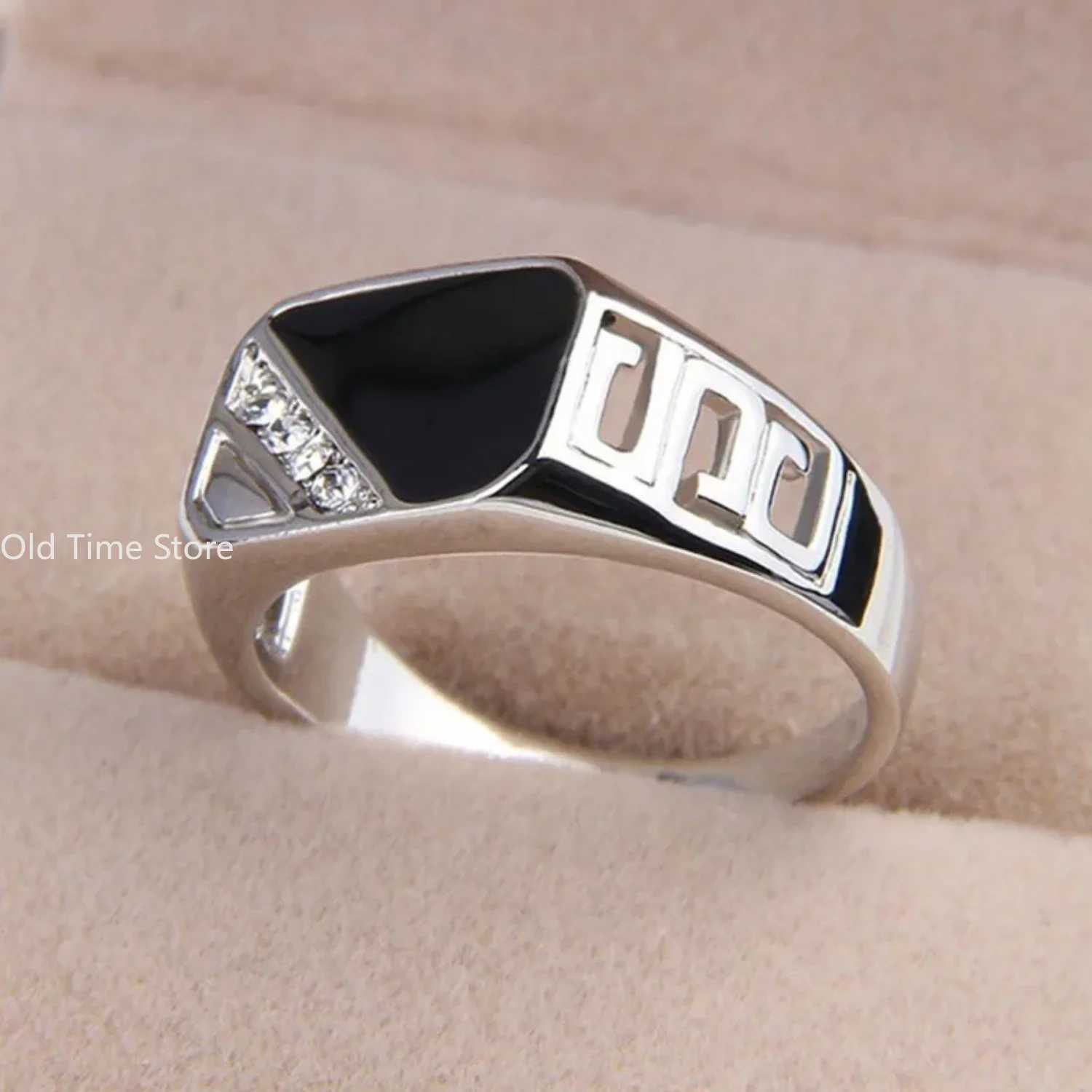 Classic Size 5-12 Mens Rheinston Jewelry Gold/Silver Black Enamel Mens Finger Titanium Stainless Steel Ring W241205