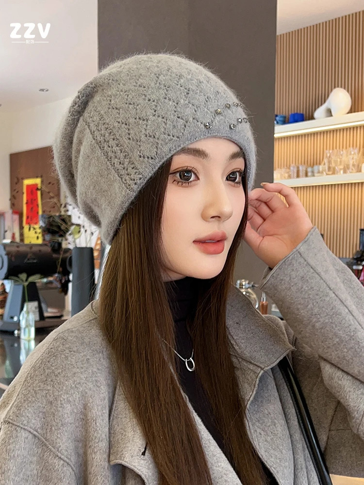 Fashionable womens knitted Beanie hat for winter warmth oversized outdoor skiing hat hip-hop striped hat thickness R76 241205