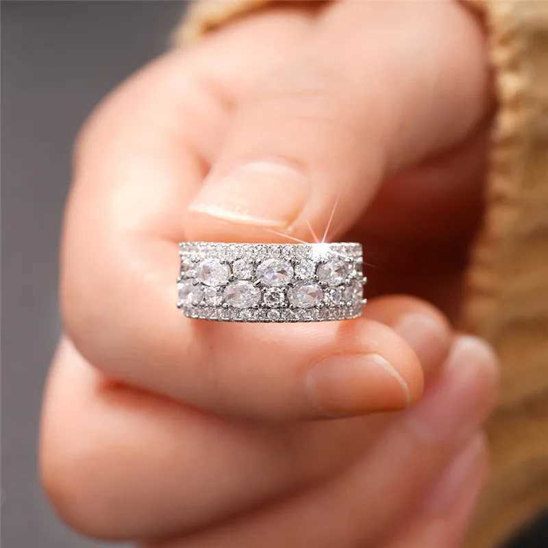 925 sterling silver AAA cubic zirconia gorgeous wedding ring womens luxury crystal ring decoration party jewelry gift W241205