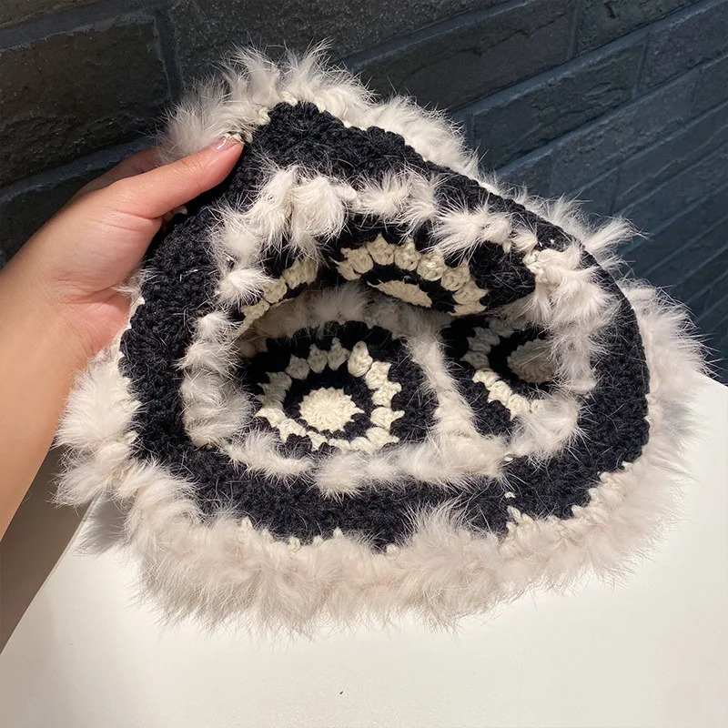 Winter rabbit fur fisherman hat winter warm hat womens thick hat outdoor sunshade umbrella awakening lion fisherman hat 241205