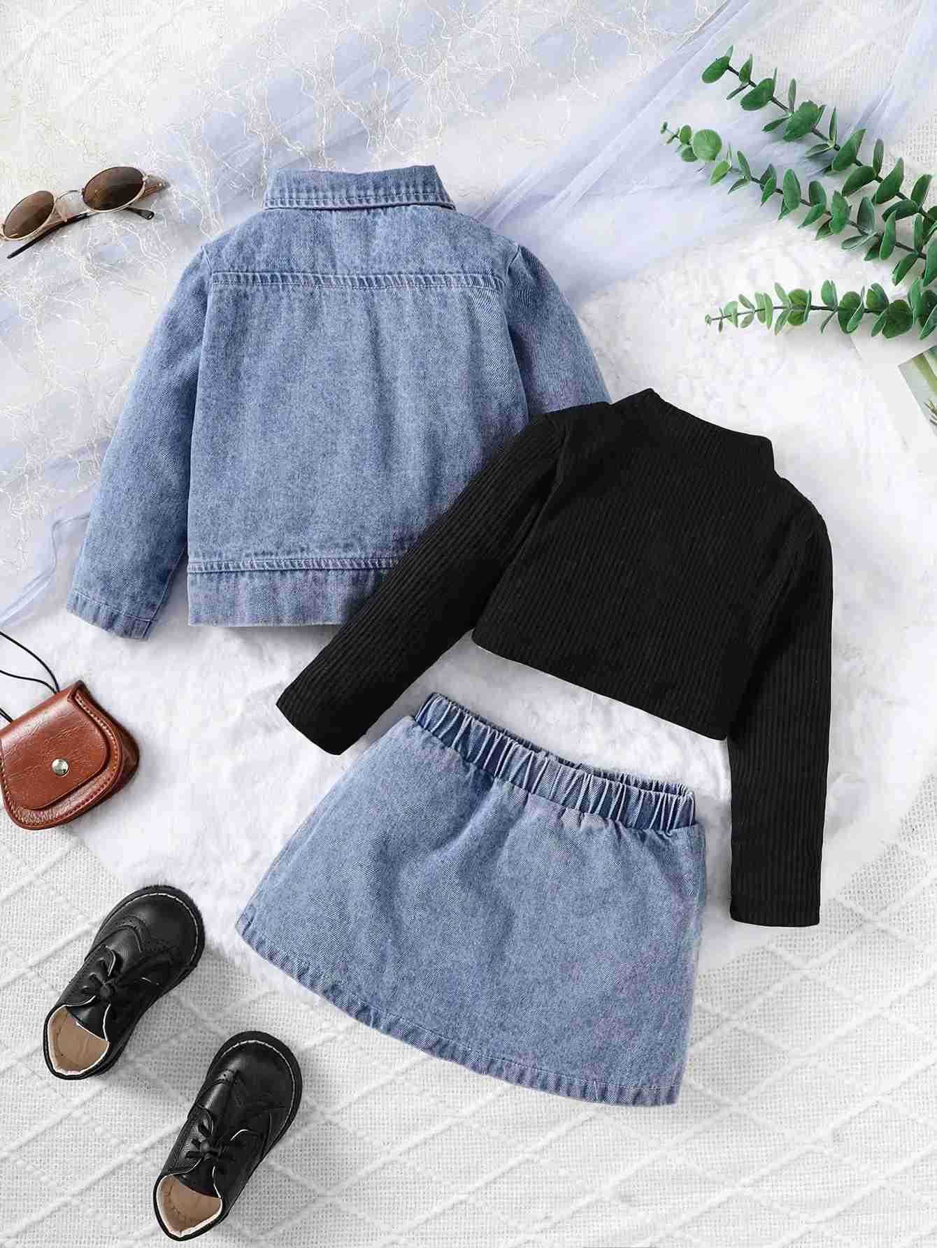 Baby Summer Comfortable Denim Casual Three Piece SetXJ241205