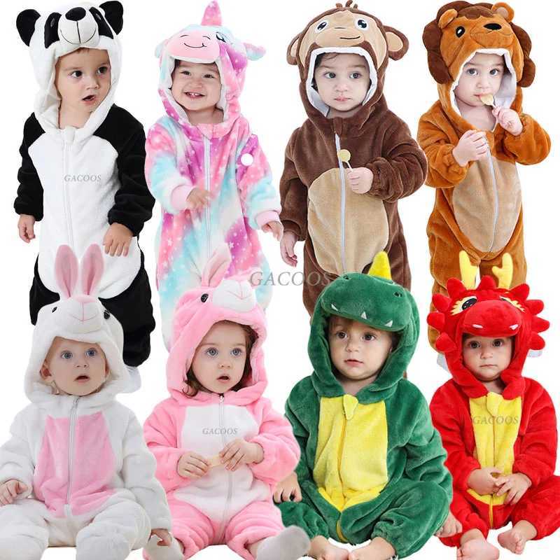 Pajamas Kigurumi for Children Animal Panda Tiger Onesie Kids Baby Jumpsuit Winter Costume Flannel Girl Boy Ropa Bebe H241205K9GZ