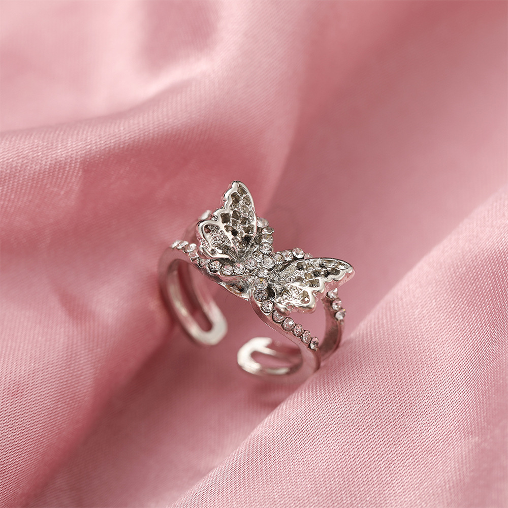 Creative super daffodil rhinestone full butterfly ring opening adjustable retro simple finger ring female
