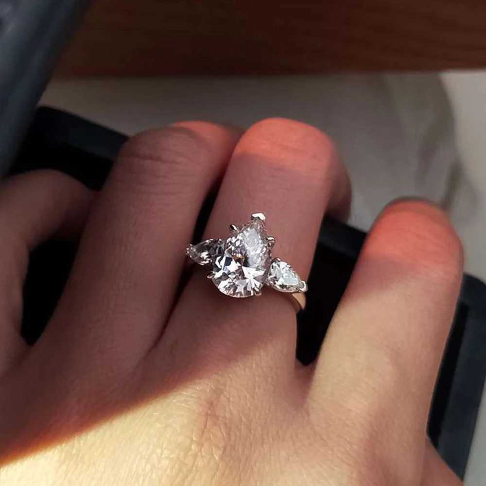3CT pear shaped cut Moissanite ring for women D-color water droplet she Moissanite engagement and wedding ring 925 sterling silver jewelry W241205