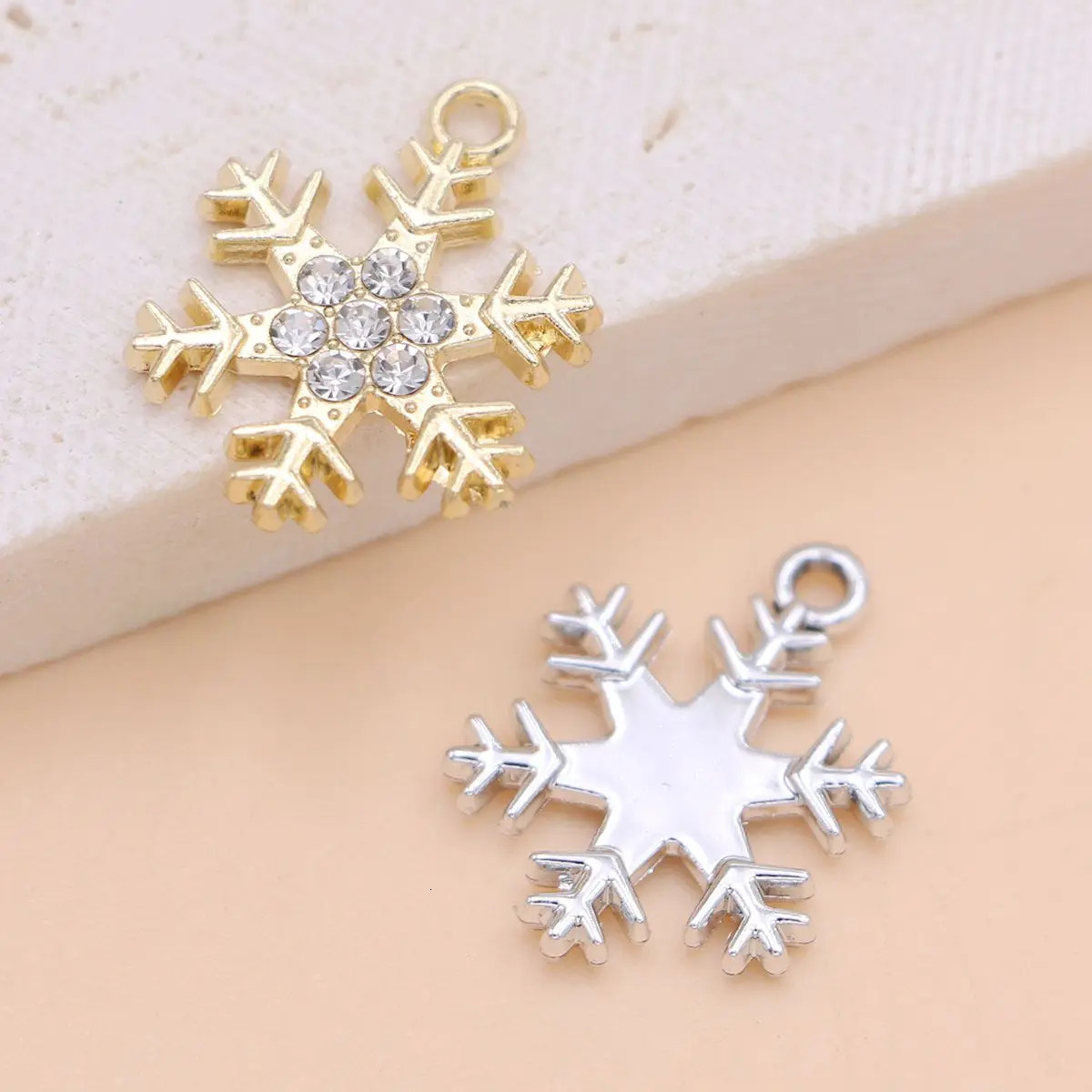 10Pcs Gold Plated Crystal Snowflake Charm Pendant for Jewelry Making Bracelet Necklace DIY Accessories Craft Findings 22x17mm 241122