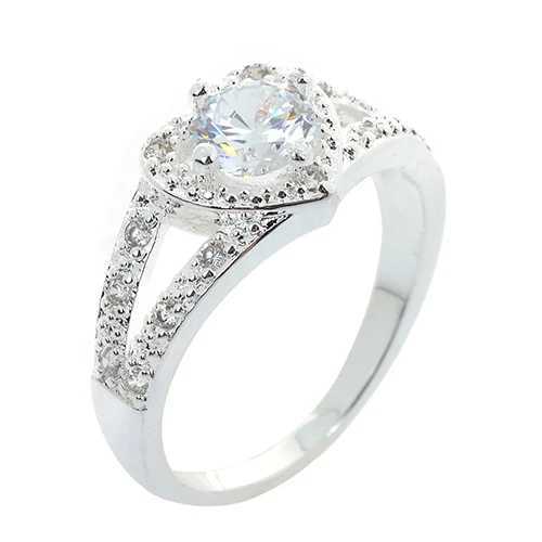 Womens pure silver crystal heart-shaped ring brides wedding jewelry luxurious silver heart-shaped ring W241205