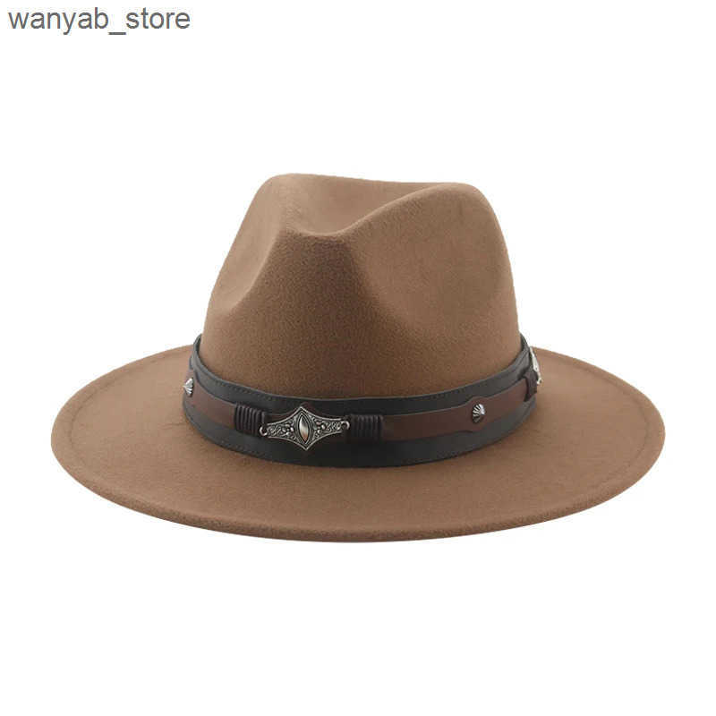 Cloches Fedora Hat Womens Hat Mens Cowboy Hat Large Size 62cm Western Cowboy Belt Cowboy Band Fedoras Chapeau Feutre Mens L240910