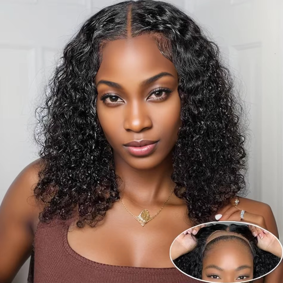 Shine Spark Curly Short Bob 250% HD 6X4 Glueless Wig Human Deep Water Wave 4X4 Lace Front Wigs Brazilian Remy Hair