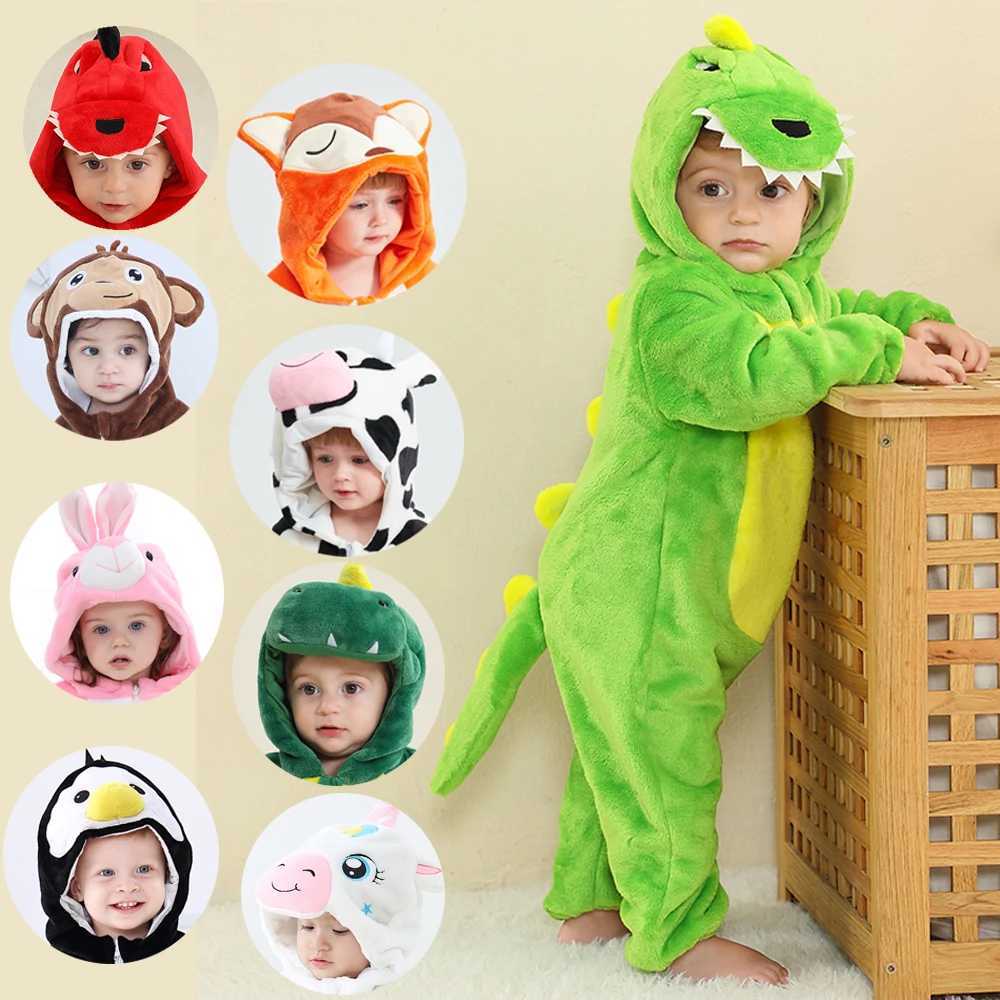 Pajamas Halloween Baby Romper Winter Hooded Flannel Onesies Animal Toddler Infant Clothes Overall Bodysuit Jumpsuit Costume For Kid Bebe H241205